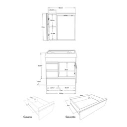 Gabinete para Banheiro com Cuba e Espelheira Aj Rorato Nápole 1 Porta Nogal - 3