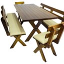 Ver imagem 1 de Conjunto Mesa Madeira Maciça para Churrasco Imbuia + 4 Bancos Estofados Nude