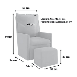 Poltrona Amamentação Versão Premium Bia Balanço com Puff Linho Cinza - 4