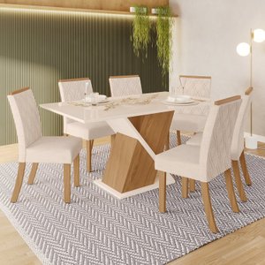 Conjunto Sala de Jantar Tampo MDF Canto Reto 6 Cadeiras Helena