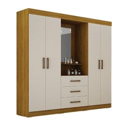 Guarda Roupa Solteiro com Espelho 4 Portas 3 Gavetas - Belém-Freijó/Off White - Leifer Móveis - 1