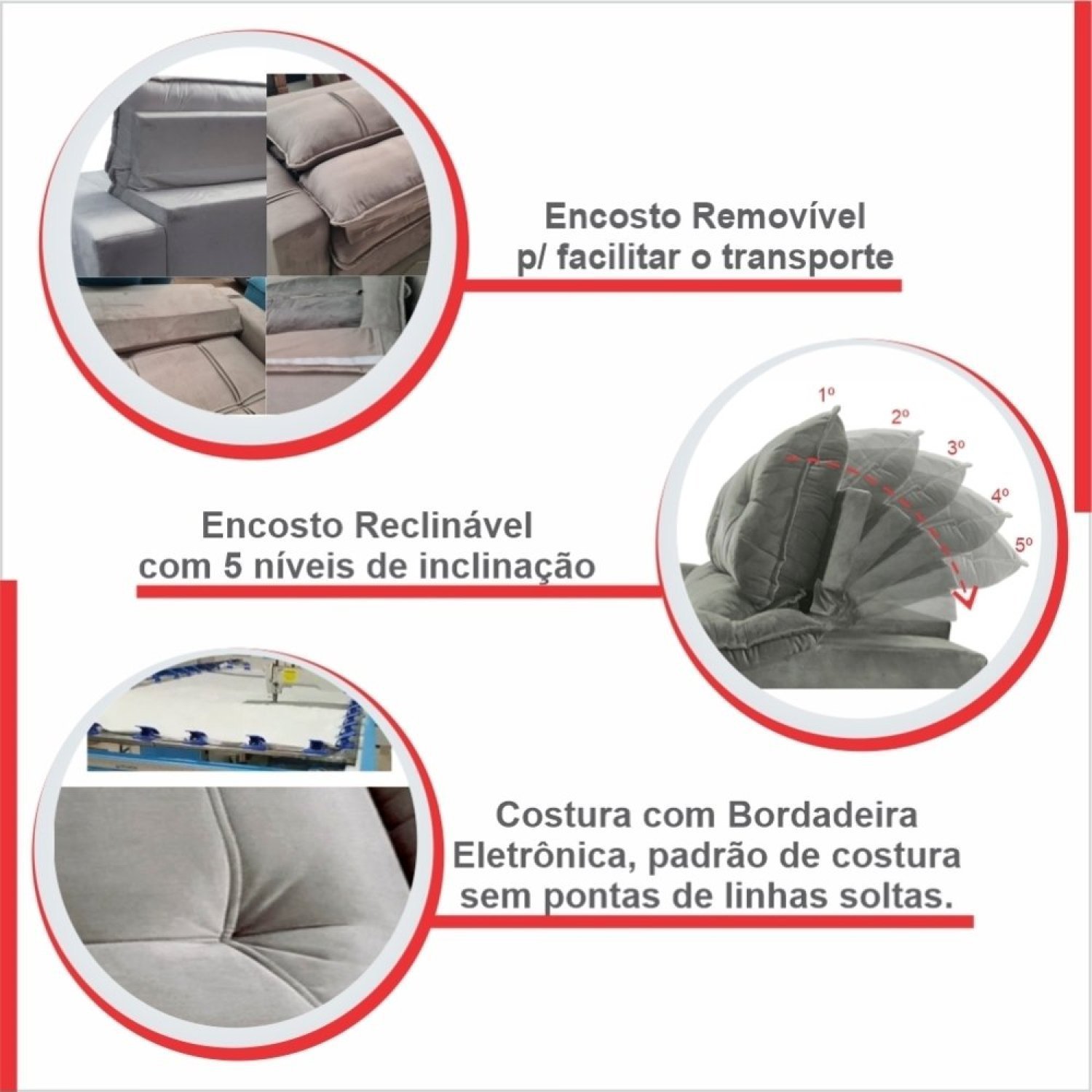 Sofá Retrátil/Reclinável 230cm 3 Lugares Ibiza - 10