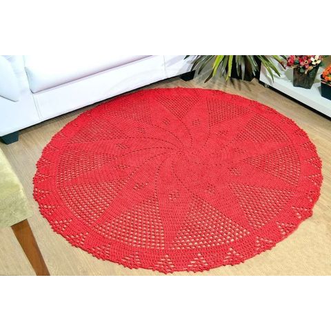 Tapetão de Sala Redondo em Crochê - Vermelho Arte & Tear