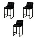 Ver imagem 2 de Banqueta Cozinha Alta com Encosto Industrial Kit 3 Preto Lirina Pu C05 - D’Rossi