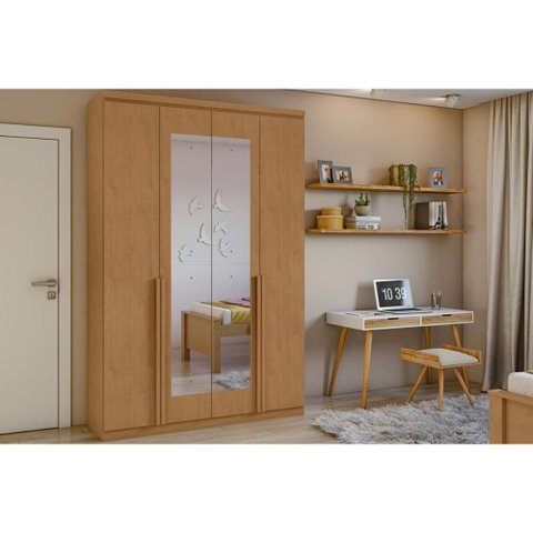 Guarda Roupa Solteiro 4 Portas e 2 Gavetas C- Espelho Alonzo New Rovere-amêndoa - Lopas
