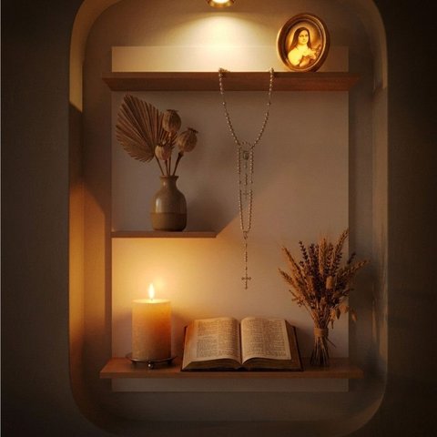 Oratório de Parede 3 Nichos Cantinho da Oração Decoração Religiosa 90x60 - Br/Am