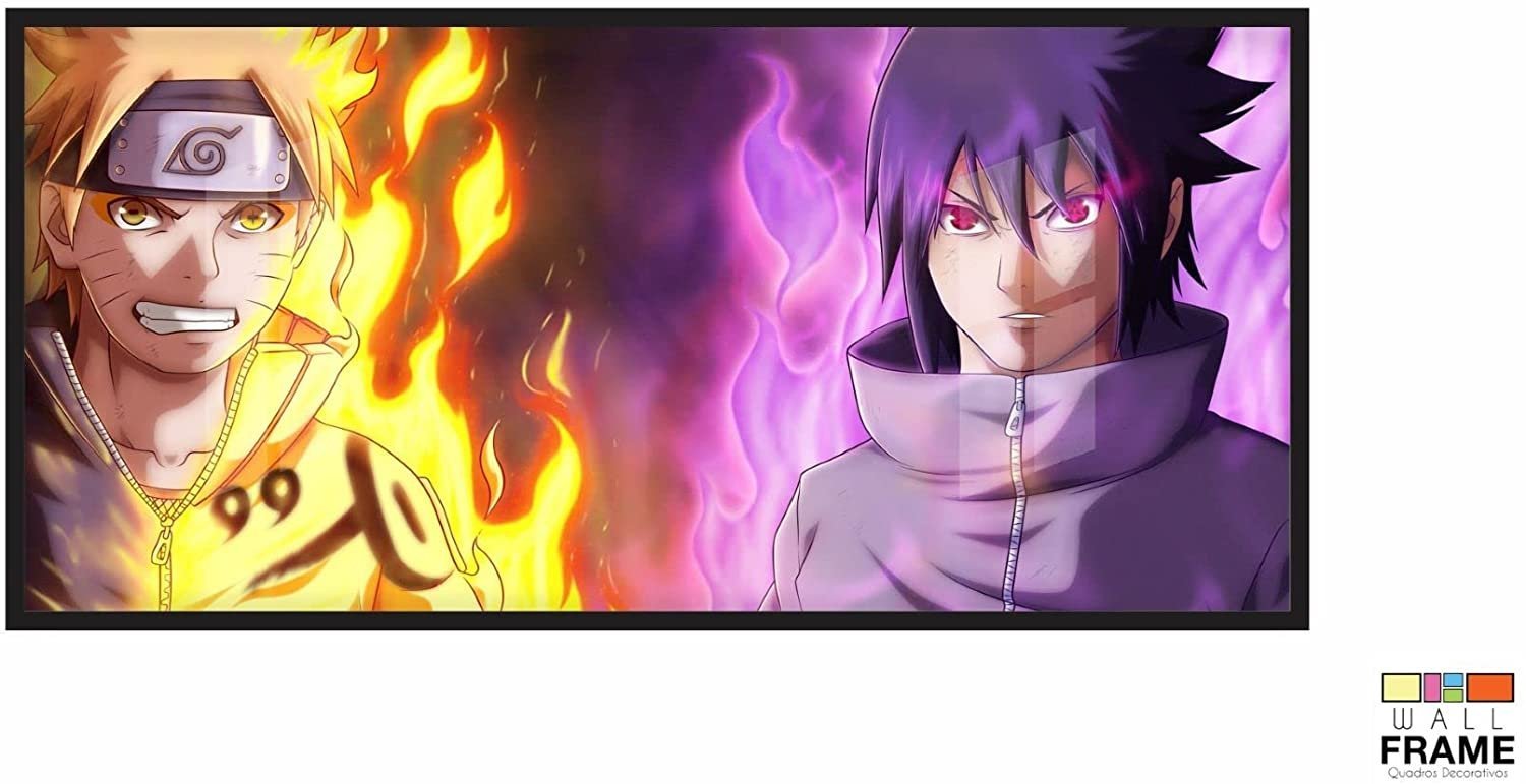 Quadro Decorativo Sasuke e Naruto c/ Moldura e Vidro