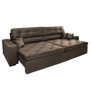 Sofá Austin Plus 3,02 m Retrátil com Molas Veludo Light Café - Sofá na Web