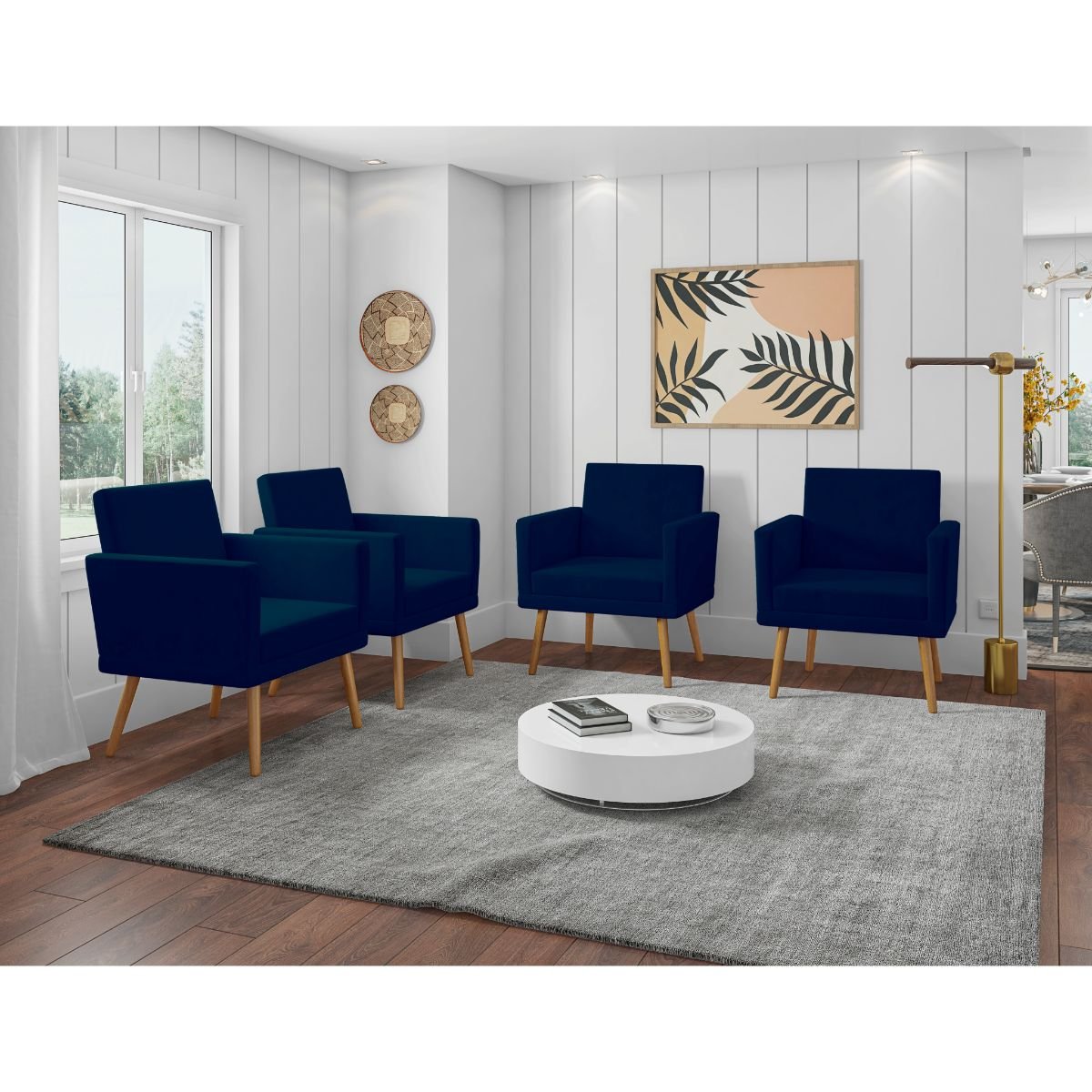 Kit 4 Poltronas Decorativas Larah Suede Azul Marinho