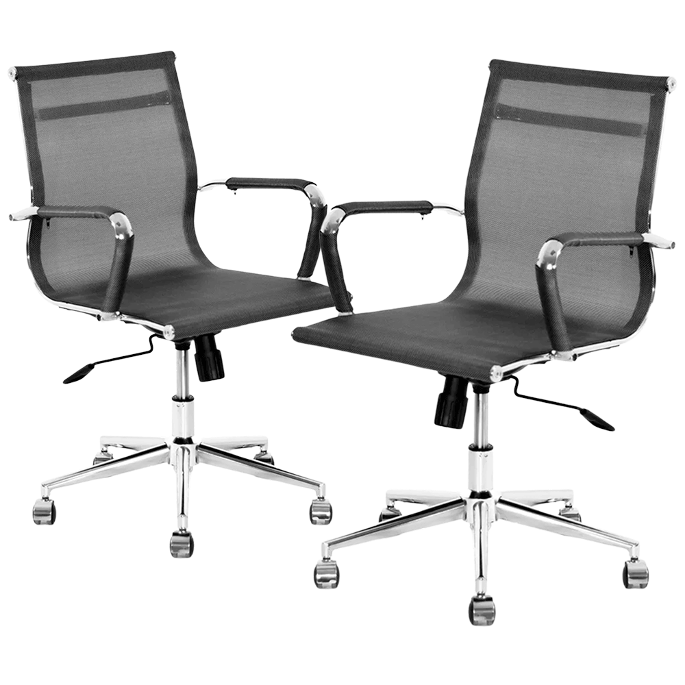 Ver imagem 1 de Kit 2 Cadeiras de Escritório Executiva Giratória Tela Mesh Cinza