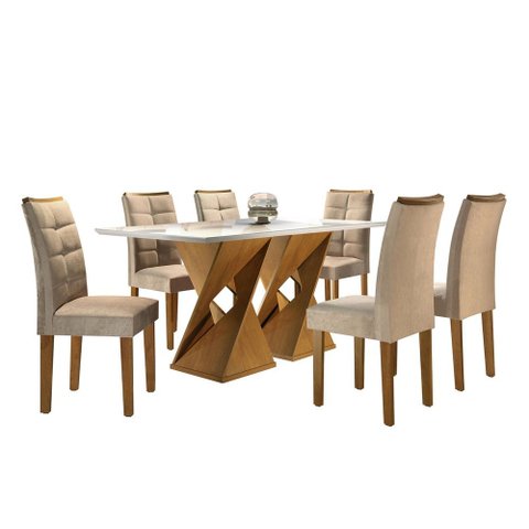 Conjunto Mesa Genova Tampo Slim Vidro Plus 6 Cadeiras Napoles Cel Moveis Ype/suede Pena