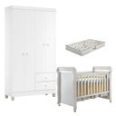 Ver imagem 1 de Berço Americano Mirelle com Colchão Gazin e Guarda Roupa Ternura Baby 4 Portas Branco Flex - Incorpl