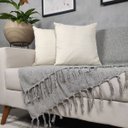 Ver imagem 3 de Kit Capas de Almofada Decorativa Bege 42x42 + Manta de Sofá