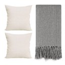 Ver imagem 1 de Kit Capas de Almofada Decorativa Bege 42x42 + Manta de Sofá