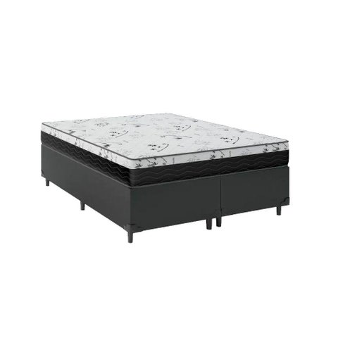 Cama Box Casal Bipartido 138 Preto com Colchão D33 One Face Bello Box 58x138x188