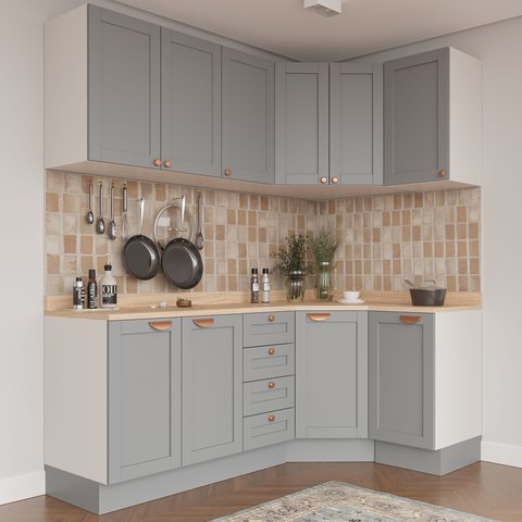 Cozinha Modulada 6 Peças com Tampo 3 Aéreos 6 Portas 3 Balcões Arizona CabeCasa MadeiraMadeira