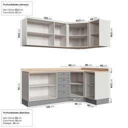 Cozinha Modulada 6 Peças com Tampo 3 Aéreos 6 Portas e 3 Balcões Arizona CabeCasa MadeiraMadeira - 4