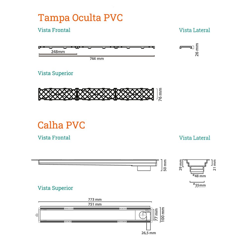 Ralo Linear Novii Seco 6085 75cm Saída na Extremidade com Tampa Oculta - 3