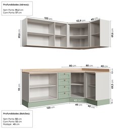 Cozinha Modulada 6 Peças com Tampo 3 Aéreos 6 Portas e 3 Balcões Arizona CabeCasa MadeiraMadeira - 4
