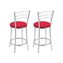 Ver imagem 5 de Kit 2 Banquetas Baixas Cromadas com Assento Estofado e Encosto para Bancada Cozinha e Área Gourmet Cinza Cromado/Vermelho