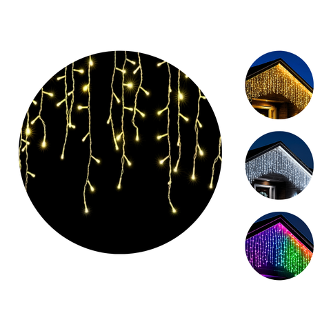 Cascata 400 LED 10m Branco Quente Natal Pisca Pisca Lâmpada Luz 8 Funções/Fixo Decoração Festa 220V