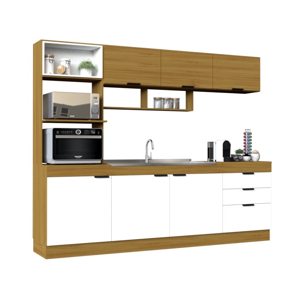 Cozinha Compacta Primavera Bella 6 Portas e 3 Gavetas Freijó/branco ...