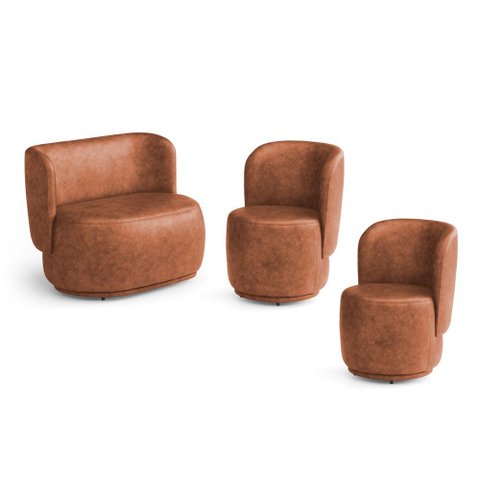 Kit 02 Poltronas e 01 Namoradeira Orgânica Molly Couríssimo Caramelo - Desk Design