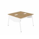 Ver imagem 1 de Mesa Escritório Plataforma 2 Pessoas com 135cm Industrial Tampo Chanfrado Pés em Metal Executive Macadâmia e Branco