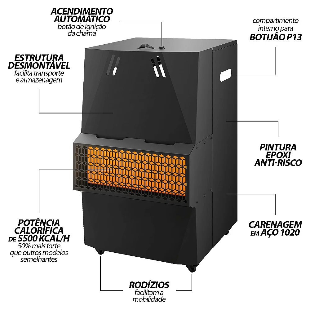 Aquecedor De Ambiente a Gás P13 Portátil Estufa Anti-Risco - 3