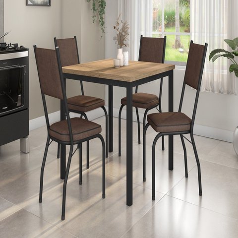 Conjunto Sala de Jantar Mesa Quadrada 90cm Tampo BP com 4 Cadeiras Adriana Preto/Imbuia/Demolição