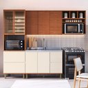 Ver imagem 1 de Cozinha Modulada 270cm C/ Aéreos Balcões e Nichos 100% Mdf Cor:off White/ Canela Frisado