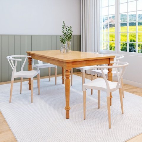 Conjunto Sala de Jantar Mesa Madeira Maciça com 6 Cadeiras Wishbone Amarílis Espresso Móveis Marrom