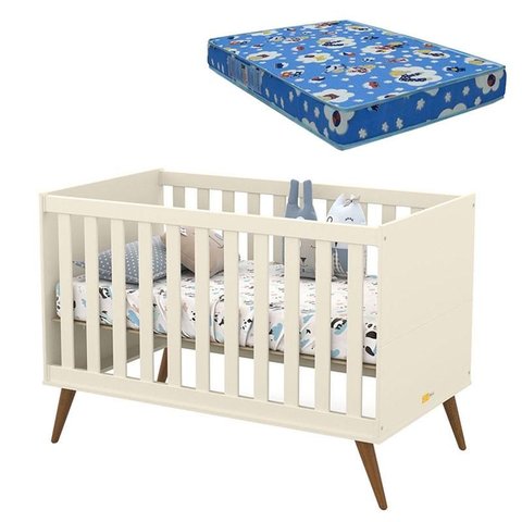 Berço Americano Retro Gold Off White Eco Wood com Colchão Ortobom - Matic