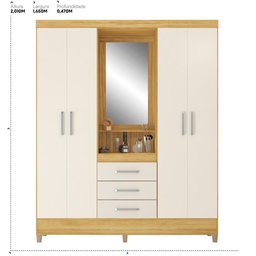 Guarda Roupa Capelinha Pérsia 4 Portas Cinamon Touch/off White com Espelho - Demóbile - 3