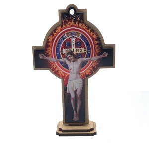 Crucifixo Cruz Mesa e Parede São Bento Madeira Mdf 13 Cm