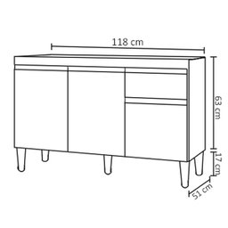 Balcão de Pia Cozinha Andréia 100 Cm Cinza sem Tampo Ajl Móveis - 4
