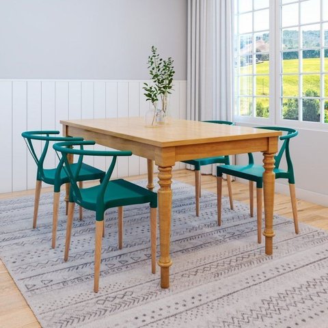 Conjunto Mesa Madeira Maciça 4 Cadeiras Wishbone Amarílis Yescasa Espresso Móveis Verde