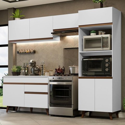 Armário de Cozinha Completa 260cm Branco Reims 09 Branco
