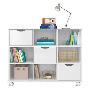 Nicho Organizador com 3 Gavetas Brancas e Rodízios - Qmovi