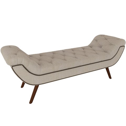 Puff Recamier Decorativo Tamanho Casal com Tachas 140 cm Santorini P05 Linho Creme - Lyam Decor