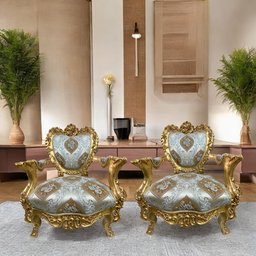 Par de Poltrona Dourado com Bege - 115x83x69cm - 2