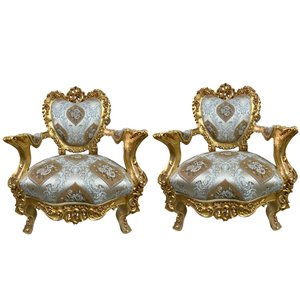 Par de Poltrona Dourado com Bege - 115x83x69cm
