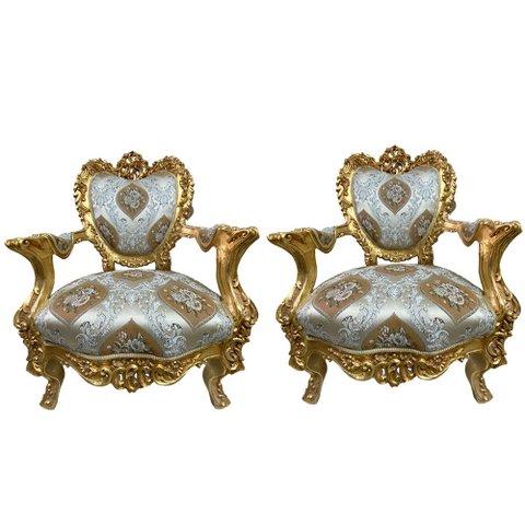 Par de Poltrona Dourado com Bege - 115x83x69cm