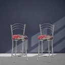 Ver imagem 6 de Kit 2 Banquetas Baixas Cromadas com Assento Estofado e Encosto para Bancada Cozinha e Área Gourmet Cinza Cromado/Estampado