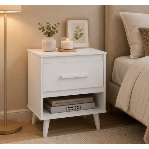 Mesa de Cabeceira Mila 1 Gaveta Moblis:Branco