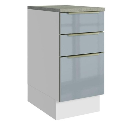 Balcão de Cozinha 40 Cm 3 Gavetas Branco/cinza Lux Madesa Branco/cinza