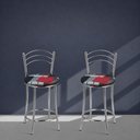 Ver imagem 6 de Kit 2 Banquetas Baixas Cromadas com Assento Estofado e Encosto para Bancada Cozinha e Área Gourmet Cinza Cromado/Estampado