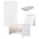 Ver imagem 1 de Quarto de Bebê Duda 3 Portas e Berço Americano Mini Cama Doce Sonho 100 Branco Brilho com Colchão Ga