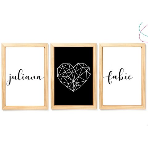 Kit 3 Quadros Decorativos Quarto Casal C/ Nome Personalizado:pinus