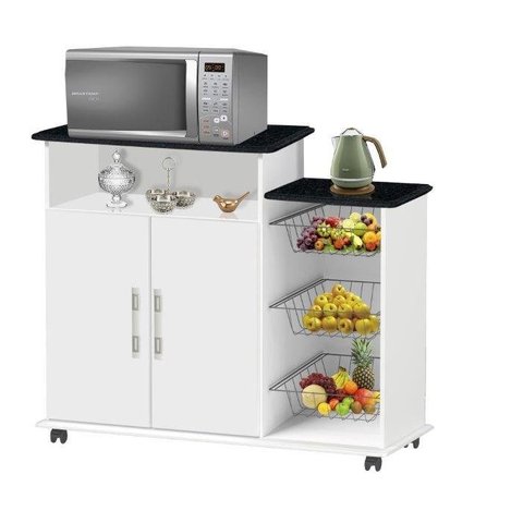 FRUTEIRA BALCÃO P/ MICROONDAS OU FORNO ELÉT. LOND. 2 PORTAS + CESTOS EM AÇO + RODINHAS COR BRANCO MA